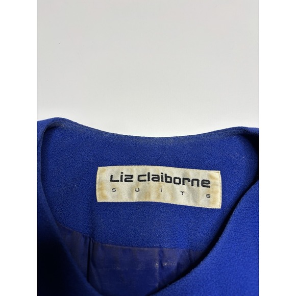 Liz Claiborne Suits Women's Sz 6? SEE 100% Wool Blue Embroidered Skirt Suit Set - Picture 3 of 16